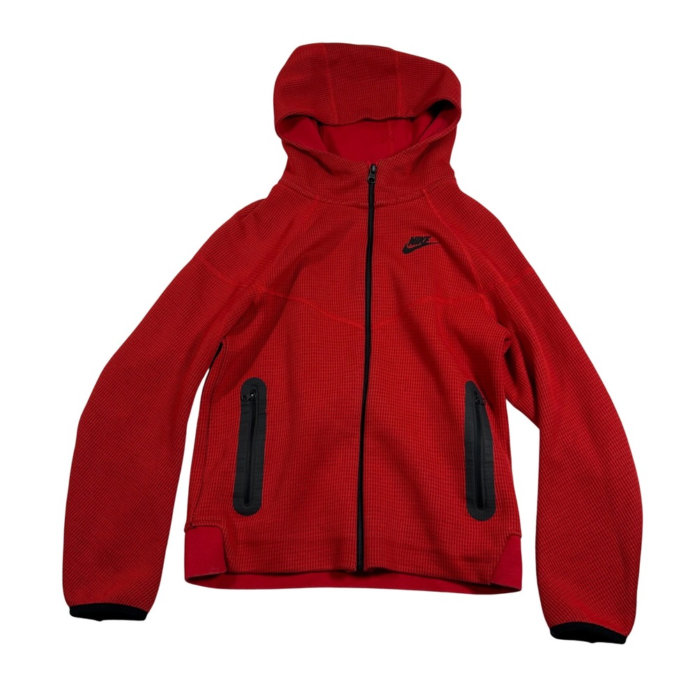 Nike Tech Fleece Waffle Hoodie Kids Large Red Full Zip Scuba Jacket FJ6023-657